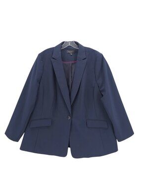 TALBOTS Dark Blue 1-Button Blazer Jacket Stretch Pockets PLUS PETITE 18WP